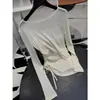DestacadoYuran 26 Nueva Colección de Principios de Otoño: Camiseta de manga larga ajustada con cuello barco y cintura con cordón de algodón Pima ultra fino retorcido