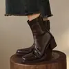 Botas elásticas versáteis afuniladoras para outono e inverno para comércio transfronteiriço, salto grosso, bico quadrado, zíper traseiro, salto médio, preto, botas de moda femininas elegantes