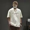 Camiseta de manga corta ligera para hombre, fresca al tacto, marca de moda estilo americano de peso pesado, con diseño 3D en relieve, corte holgado, top para hombre de talla grande