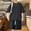 Traje Deportivo de Seda de Hielo con Caída para Hombre, Atuendo de Verano Perfecto, Conjunto de Dos Piezas, Camiseta Holgada de Manga Corta Talla Plus, Moderno