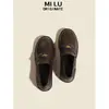 Mocasines de Piel Suave para Mujer 2026 Primavera/Verano Nuevos Zapatos Planos Perezosos de Tacón Grueso Estilo Británico Retro Zapatos Pequeños de Cuero