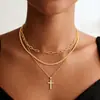 Collar de cadena de metal apilado con personalidad de moda de joyería transfronteriza europea y americana, collar de cruz de diamantes multicapa simple