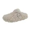 Pantuflas de Felpa Gruesas Retro Blancas Forradas de Piel Engrosada para Mujer, para Usar en Exteriores, Estilo Nuevo 2026, Calidez Invernal, Pantuflas de Algodón con Punta Cerrada
