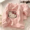 Pijama de Flanela Outono e Inverno Feminino Gola Redonda Coral Fleece Fofo Revestido de Lã Espessado Conjunto de Duas Peças Roupas de Casa