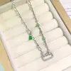 Cadena Universal Chapada en Oro Blanco de 18K Cierre de Mosquetón Estilo Engrapadora Collar con Perla de Jade de Alta Calidad Colgante para Joyería Accesorio DIY