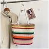 Bolsa Tote Nova Cor Risca Comércio Exterior Bolsa de Ombro Fresca Artística Bolsa de Ombro de Palha com Corda de Cânhamo Cor Doce