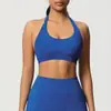 Ropa de Yoga de Punto Sin Costuras de Color Sólido, Cuello Halter, Espalda Bonita, Sujetador Deportivo a Prueba de Impactos, Fruncido, Transpirable, Top Ajustado, Ropa de Fitness