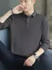 Camisa polo de manga larga para hombre, camiseta de otoño con cuello, top casual de color liso, camisa base de moda moderna