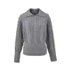 Suéter Retro Americano de Punto Grueso con Cuello de Solapa y Trenzas, Manga Larga, Otoño Invierno, Nuevo, Camiseta Corta Tejida Adelgazante