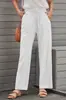 Transfronteiriço 2025 Amazon Ebay Outono Novo Feminino Cor Pura Algodão e Linho Cordão Solto Casual Calças de Perna Larga