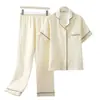 Pijama de Gasa de Algodón de Doble Capa Nuevo 2026 para Mujer, Estilo Primavera y Otoño, Algodón Puro Clase A de Manga Corta y Pantalón Largo, Conjunto de Ropa de Casa de Lujo Ligero
