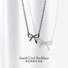 Collar Nalan S925 de plata para mujer, versión coreana, con lazo negro brillante y hueco, cadena de clavícula con forma de corazón para niña D7129