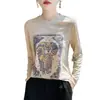 Camiseta de verano fina versátil para mujer, de punto, manga corta, cuello redondo, estampada, Lyocell Tencel, simple, versátil, transfronteriza
