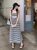 Estilo étnico retrô nicho borla malha listrado sling vestido novo elegante vestido de férias roupas femininas
