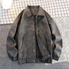 Ropa casual de cuero para hombre, nueva chaqueta de cuero retro de estilo Hong Kong, moderna y elegante para montar en motocicleta al aire libre en pareja.