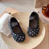 Sapatos Planos de Princesa com Bolinhas e Laço Estilo Coreano para Meninas Sapatilhas Mocassins Estilo Ballet Sapatos de Couro Pequenos para Primavera e Outono Sola Macia