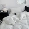 Conjunto de quatro peças de algodão lavado de cor pura estilo preto escuro, capa de edredom de algodão preto puro, lençol de cama