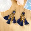 Brincos de Estilo Étnico com Franjas, Brincos Longos de Personalidade Estilo Yunnan e Versáteis, Gancho de Orelha com Folha de Ouro Estilo Chinês Atacado