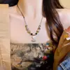 Collar Trenzado de Cuerda con Perlas de Piedra Natural para Mujer, Cadena para Clavícula de Piedra Ojo de Tigre Estilo Chino Nuevo Vintage, Accesorio Largo Colgante para el Cuello con Manchas