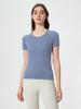 Traje de yoga de verano ajustado con cuello redondo, sin costuras, transpirable y agradable para la piel, camiseta deportiva de manga corta para mujer D25073