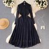 Vestido Longo Gola Alta Retrô Estilo Hepburn Transfronteiriço Cintura Marcada Emagrecedor Estilo Francês Elegante Luxo Leve Elegante Vestido Preto