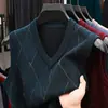 Chaleco de punto para hombre transfronterizo, ropa de negocios casual para hombre, 6% lana, otoño e invierno, color liso, patrón jacquard, cuello en V, suéter sin mangas