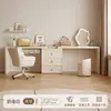 Penteadeira em L de Cor Creme de Luxo Leve, Mesa de Toucador para Quarto com Sensação de Alto Padrão, Cômoda e Armário de Armazenamento Integrados, Mesa de Maquiagem de Cabeceira
