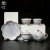 Juego de Té Kung Fu Mojing Morado Nebuloso Jardín de Primavera Peonía Pintado a Mano Peonía, Tetera Doméstica, Gaiwan, Taza de Té, Bandeja para Tetera, Colección de Juegos de Té