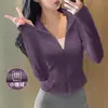 Chamarra de Yoga con Forro de Felpa para Mujer, Temporada de Primavera, Corte Ajustado, Cuello Alto, Cardigan con Cierre, Ropa para Correr y Fitness