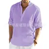 2025 Amazon Export Camisa de Lino de Imitación de Manga Larga Suelta de Color Puro de Algodón y Lino para Hombre Talla Grande Una Pieza Generación