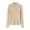 Capa base de punto de color liso, con cuello semi alto y ribete de encaje para mujer, nuevo suéter ajustado otoño/invierno, top de forro polar Andy