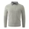 2026 nuevo suéter de punto con cuello de solapa, imitación de dos piezas, para hombre, otoño e invierno, moda juvenil, camisa básica casual