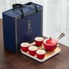 Hervidor de Té Perezoso de Cerámica Barro Negro Juego de Té Automático Tetera Portátil Pequeña para Viajes con Asa Lateral Bandeja de Té Té Kung Fu