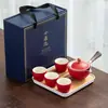 Infusor de Chá para Preguiçosos em Cerâmica Barro Preto Conjunto Automático de Chá Conjunto Pequeno Pote Portátil de Viagem com Alça Lateral Bandeja de Chá Chá Gongfu