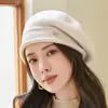 Boina de Punto para Mujer Otoño Invierno Cálida Casual Versátil Elegante Británica Moda Sombrero de Calabaza Boina de Pintor Newsboy