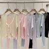 Cardigan de Tricô com Gola V e Renda Jacket de Proteção Solar Feminina Xale de Verão Blusa de Alça Externa Top Coreano de Seda Gelada