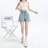 Comercio Transfronterizo Europeo y Americano Verano 2024 Nuevo Estilo Dobladillo Crudo Cintura Alta Adelgazante Petites Shorts de Mezclilla para Mujer para Ropa Exterior