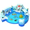 Piscina inflável infantil ao ar livre, escorregador, grande, equipamento de parque aquático móvel, suporte de entrada de água, piscina