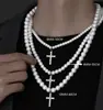 Moda europea y americana nicho lujo ligero alta calidad Perla titanio acero cruz collar femenino estilo hip hop cadena clavícula joyería masculina