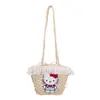 Bolso de paja de diseño único para mujer, gran capacidad, nuevo modelo 2026, lindo bolso de hombro, bolso tipo cubo de playa estilo vacación en la playa