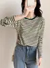 Camiseta Base Rayada 2026 Primavera Otoño Invierno Nueva Talla Grande Holgada Capa Interior Camiseta de Manga Larga Top para Mujer