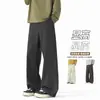 Pantalones de pierna ancha de alta gama, color liso, estilo recto holgado, nuevos pantalones casuales de estilo americano de longitud al suelo con pierna curva, gris oscuro, tiro medio