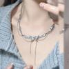 Collar de Corazón de Mariposa Azul para Niña 2024 Diseño Nicho para Mujer Accesorios de Cadena de Clavícula Blancos de Princesa Mori de Alta Gama