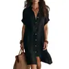 Ropa nueva para mujer transfronteriza europea y americana 2026: vestido camisero elegante, moderno, casual, de corte holgado, color liso, con cuello en V y botones