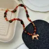 Novo Colar de Corda de Cera com Pingente de Franja Zebra Estilo Étnico Versátil Colar de Contas Design de Nicho Colar Longo para Mulheres
