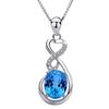 Collar Colgante Diamante Azul Marino Hueco Latido del Corazón Collar Temperamento Topacio Cadena Clavícula Gema Azul Colgante de Amor