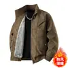 2026 Inverno Novo Estilo Retrô Americano Jaqueta de Couro com Plus Veludo Jaqueta Masculina Tamanho Grande Moda Casual Cardigan Roupa Externa