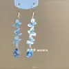 Brincos de Franja com Flor Azul, Estilo Coreano Design Requintado Ganchos de Orelha, Brincos Super Feéricos Elegantes, Brincos Pequenos Frescos Populares
