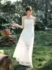 Vestido de retalhos em renda estilo francês para mulheres, de manga curta, novo estilo de férias de verão, emagrecedor e elegante vestido de praia