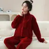Pijama para Mujer Invierno Forrado de Felpa Engrosado Coral Fleece 2024 Nuevo Primavera y Otoño Franela Traje Cálido Ropa de Casa